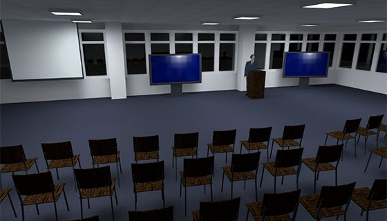 Cielux Track Lighting corporate presentation space rendering before and after image
