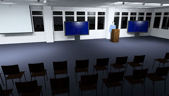Cielux Track Lighting corporate presentation space rendering before and after image