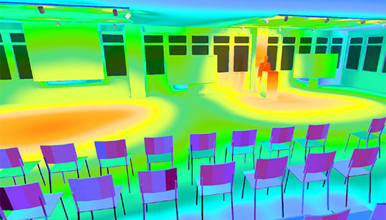Cielux Track Lighting corporate presentation space heat map before and after image